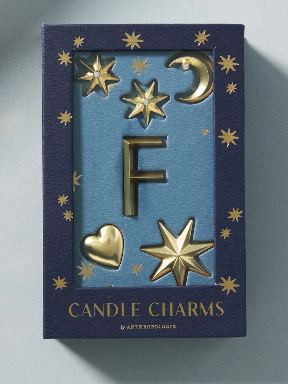 Anthropologie Gold Star Moon & Letter Initial F Monogram Candle Charms